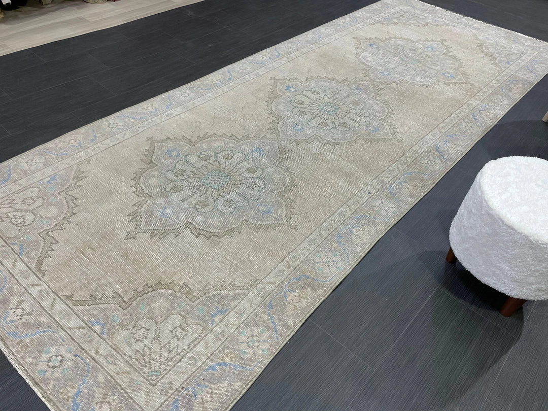 Beige Turkish Runner Rug 4' 3" x 10' 9" Hand-Knotted | No. WR64159