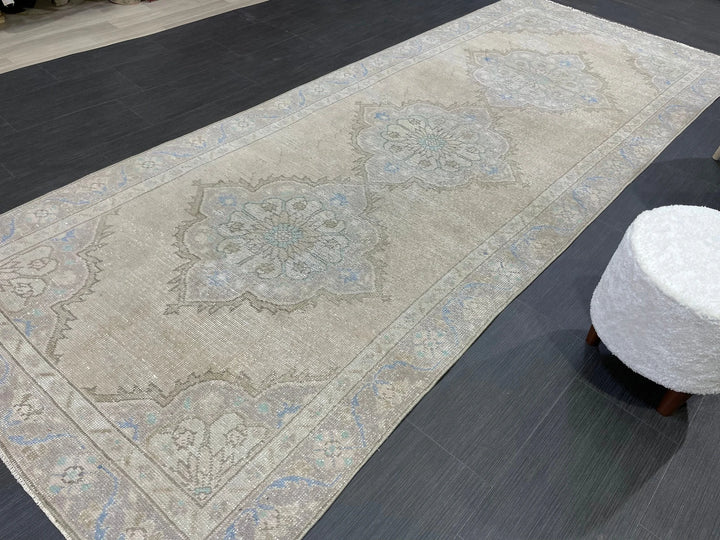 Beige Turkish Runner Rug 4' 3" x 10' 9" Hand-Knotted | No. WR64159