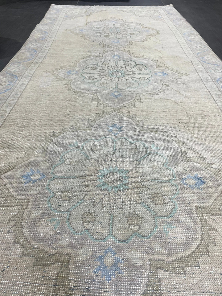 Beige Turkish Runner Rug 4' 3" x 10' 9" Hand-Knotted | No. WR64159