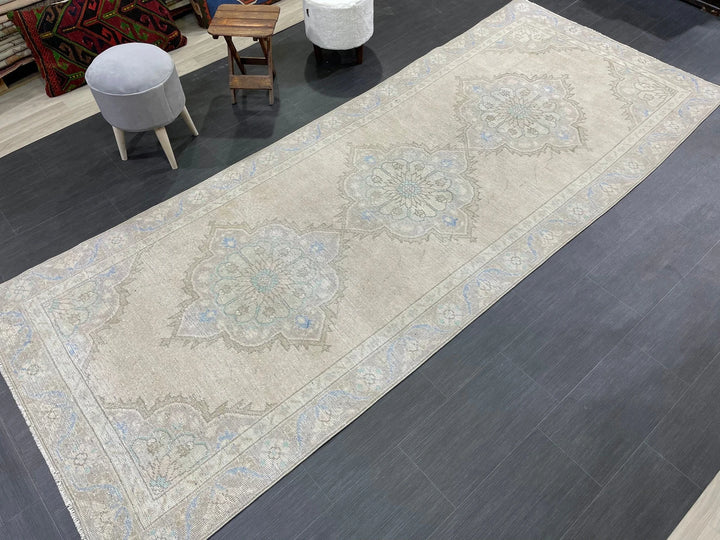 Beige Turkish Runner Rug 4' 3" x 10' 9" Hand-Knotted | No. WR64159