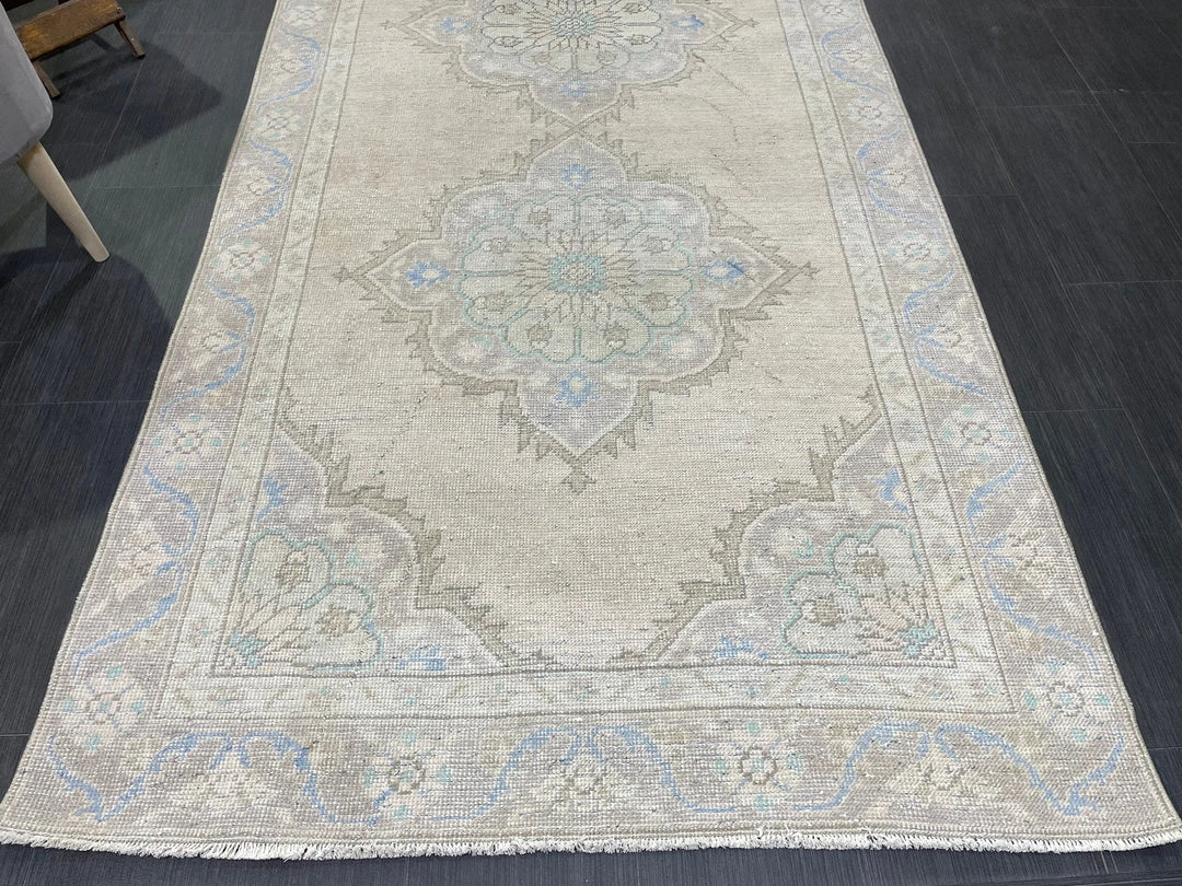 Beige Turkish Runner Rug 4' 3" x 10' 9" Hand-Knotted | No. WR64159