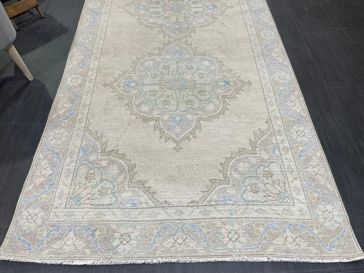 Beige Turkish Runner Rug 4' 3" x 10' 9" Hand-Knotted | No. WR64159