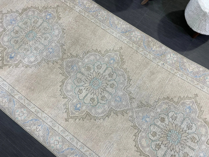 Beige Turkish Runner Rug 4' 3" x 10' 9" Hand-Knotted | No. WR64159
