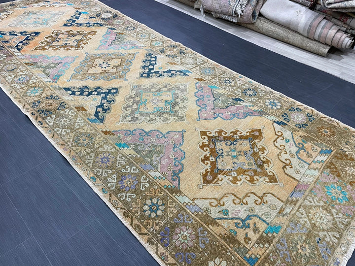 Beige Turkish Runner Rug 5' x 13' 2" Hand-Knotted | No. WR64346