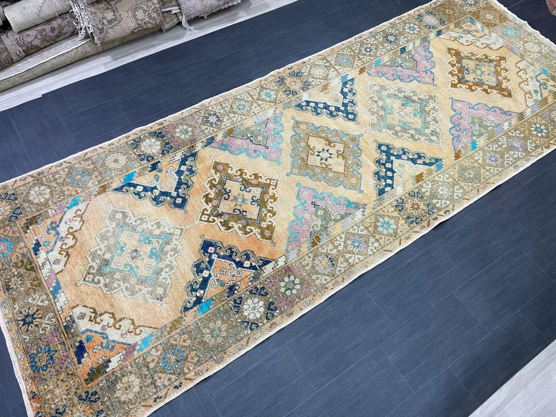 Beige Turkish Runner Rug 5' x 13' 2" Hand-Knotted | No. WR64346