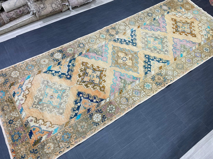 Beige Turkish Runner Rug 5' x 13' 2" Hand-Knotted | No. WR64346