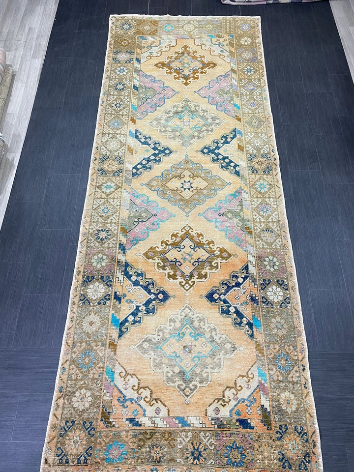 Beige Turkish Runner Rug 5' x 13' 2" Hand-Knotted | No. WR64346