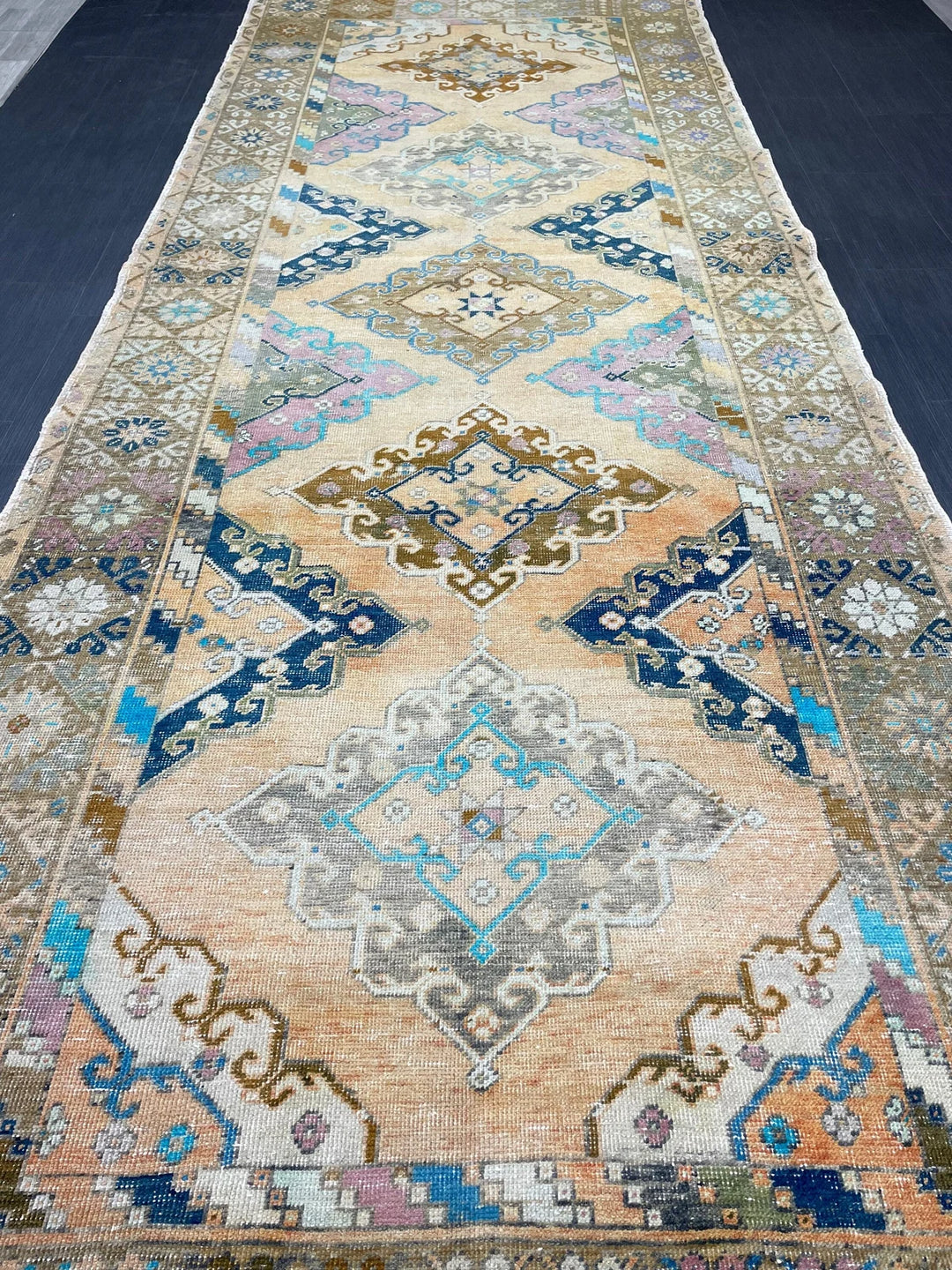 Beige Turkish Runner Rug 5' x 13' 2" Hand-Knotted | No. WR64346