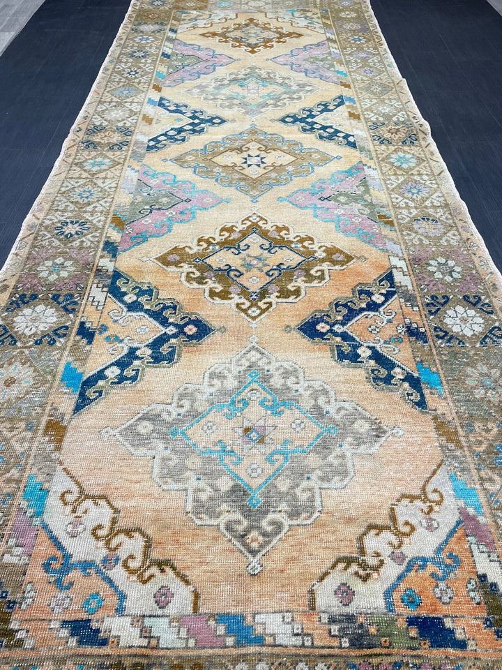 Beige Turkish Runner Rug 5' x 13' 2" Hand-Knotted | No. WR64346