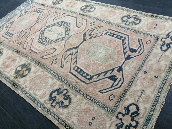 Beige Turkish Runner Rug 4' 8" x 7' 3" Hand-Knotted | No. WR64366