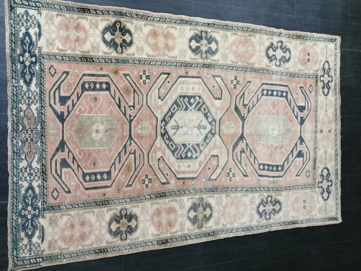 Beige Turkish Runner Rug 4' 8" x 7' 3" Hand-Knotted | No. WR64366