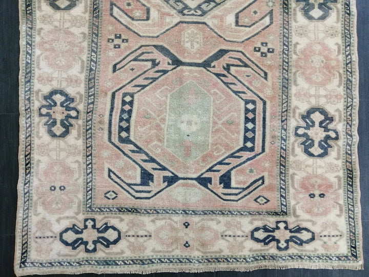 Beige Turkish Runner Rug 4' 8" x 7' 3" Hand-Knotted | No. WR64366