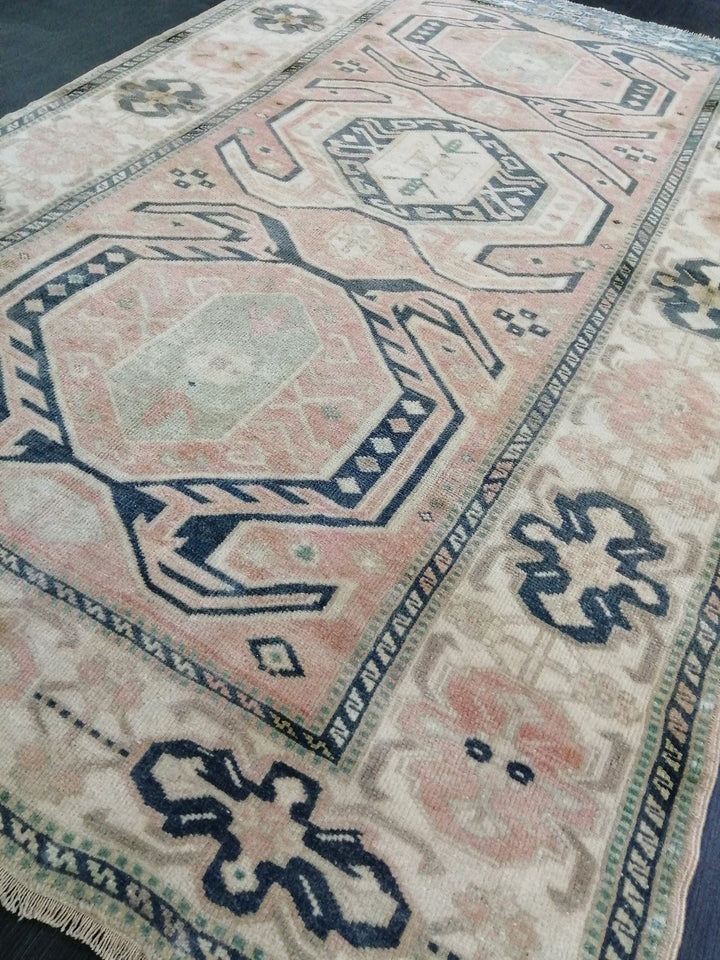 Beige Turkish Runner Rug 4' 8" x 7' 3" Hand-Knotted | No. WR64366