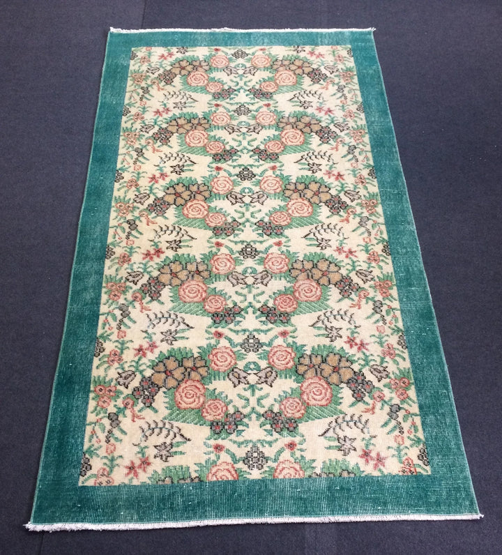Green Turkish Oushak Rug 2'7" x 9'10" Hand-Knotted | No. WR64404