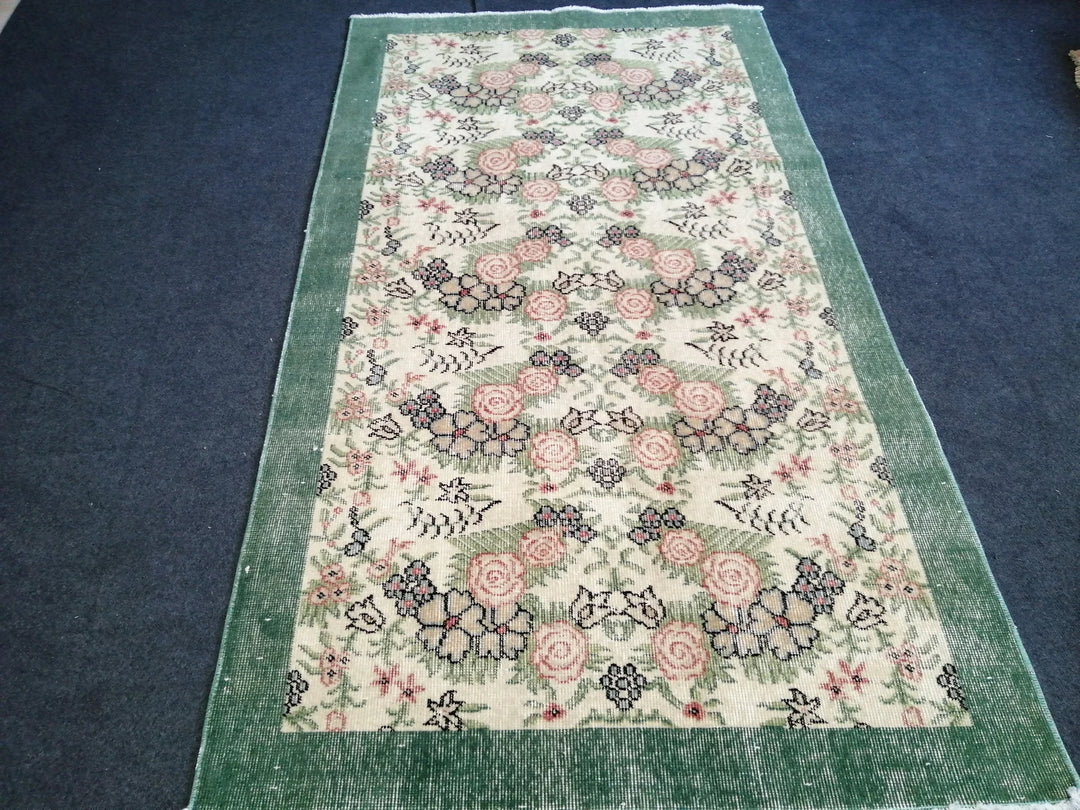 Green Turkish Oushak Rug 2'7" x 9'10" Hand-Knotted | No. WR64404