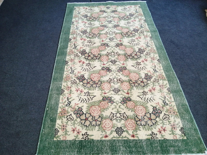 Green Turkish Oushak Rug 2'7" x 9'10" Hand-Knotted | No. WR64404