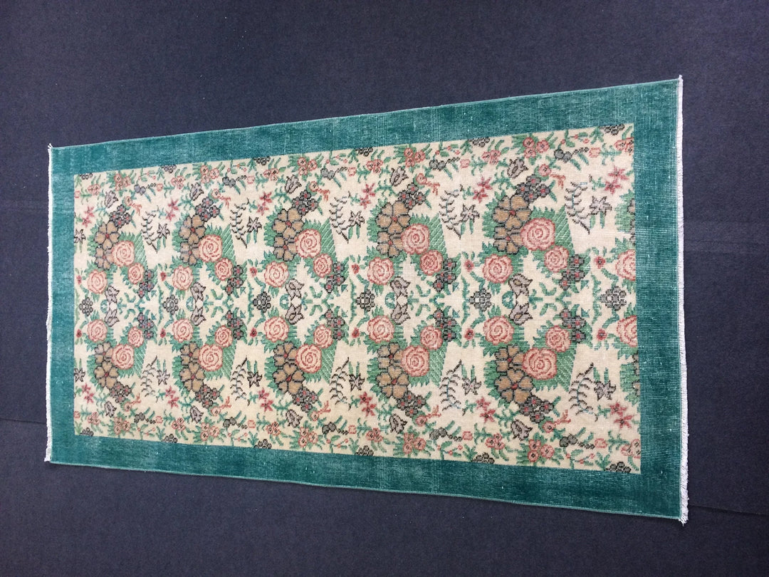Green Turkish Oushak Rug 2'7" x 9'10" Hand-Knotted | No. WR64404