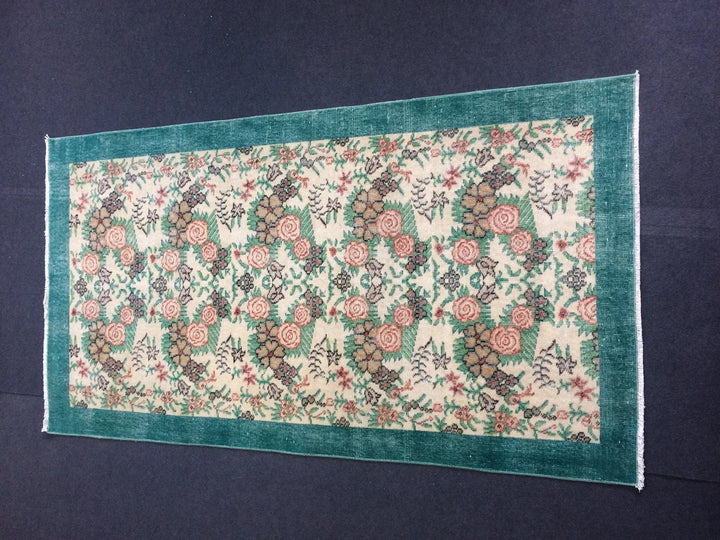 Green Turkish Oushak Rug 2'7" x 9'10" Hand-Knotted | No. WR64404