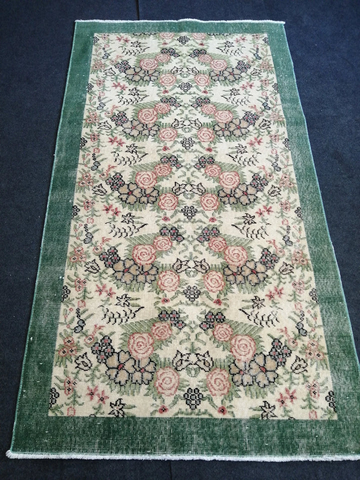 Green Turkish Oushak Rug 2'7" x 9'10" Hand-Knotted | No. WR64404