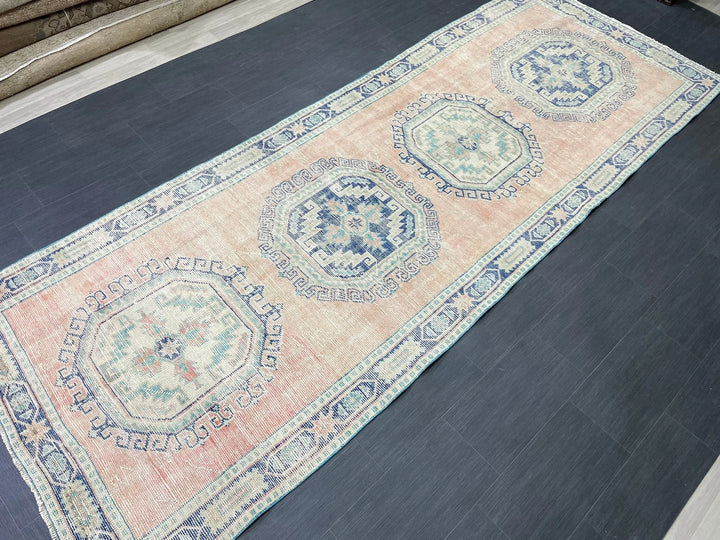 Beige Turkish Runner Rug 4' 4" x 11' 9" Hand-Knotted | No. WR64687