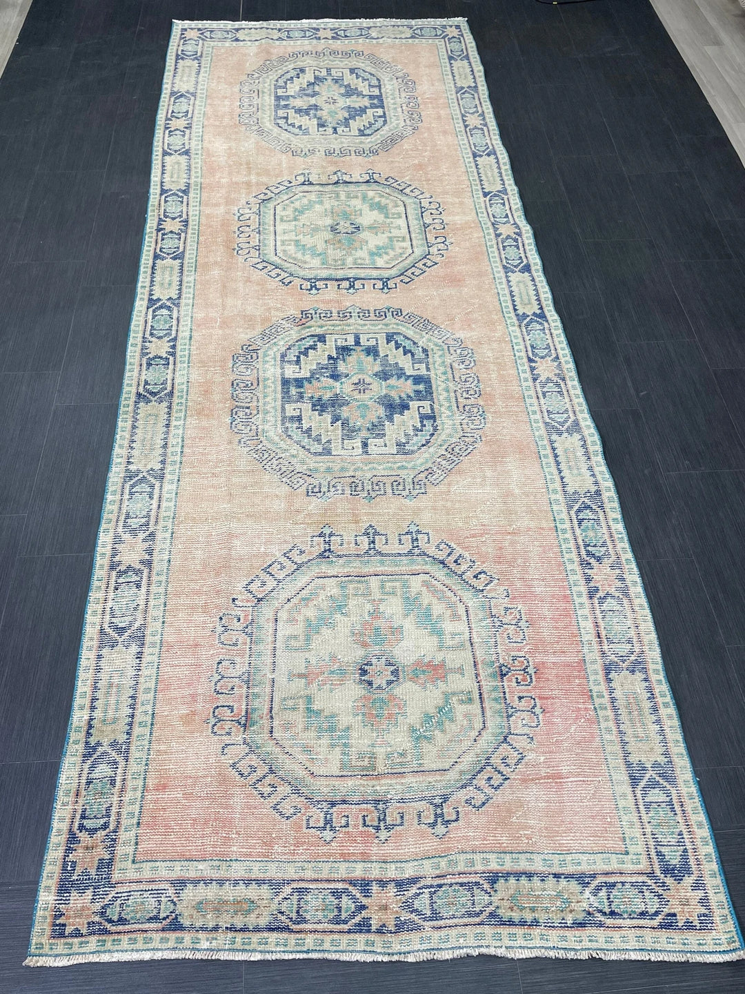 Beige Turkish Runner Rug 4' 4" x 11' 9" Hand-Knotted | No. WR64687