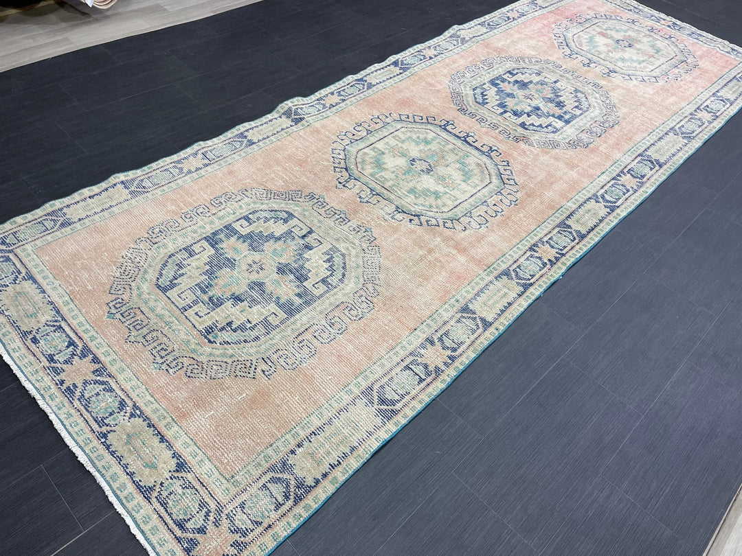 Beige Turkish Runner Rug 4' 4" x 11' 9" Hand-Knotted | No. WR64687