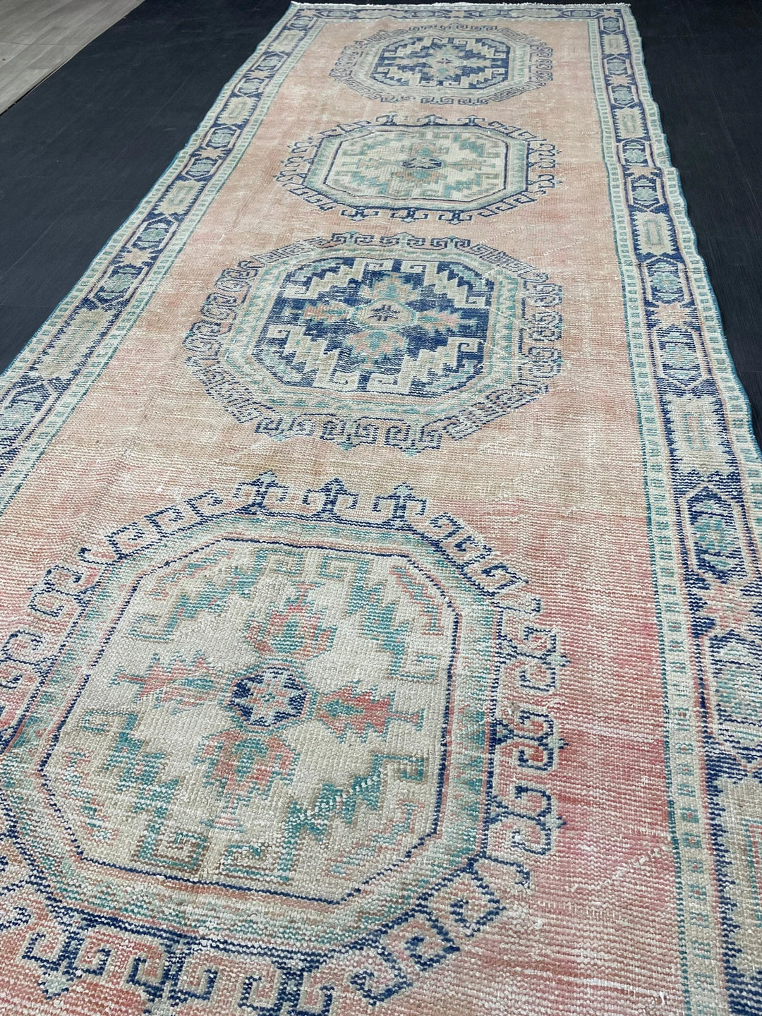 Beige Turkish Runner Rug 4' 4" x 11' 9" Hand-Knotted | No. WR64687