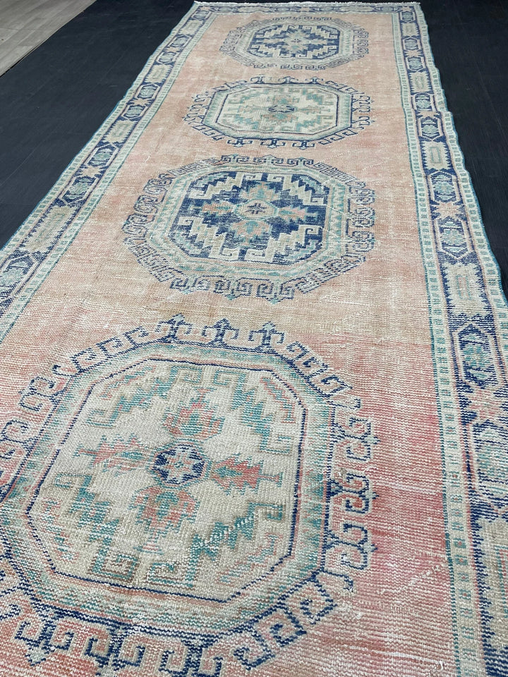 Beige Turkish Runner Rug 4' 4" x 11' 9" Hand-Knotted | No. WR64687
