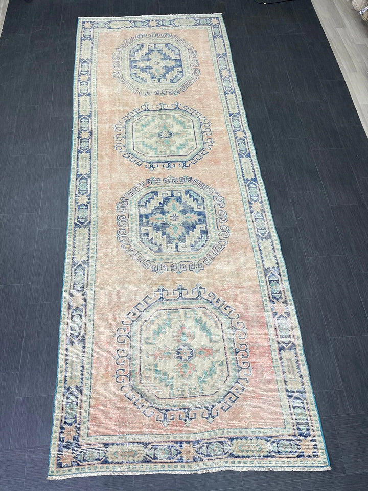 Beige Turkish Runner Rug 4' 4" x 11' 9" Hand-Knotted | No. WR64687