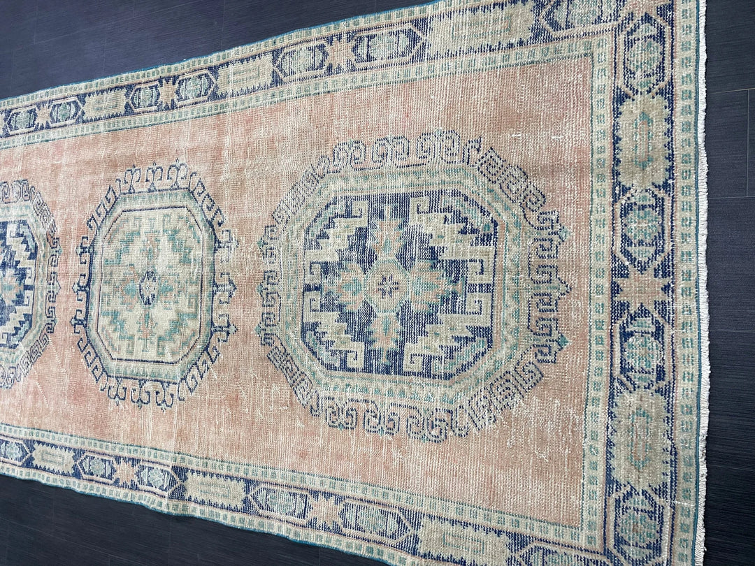 Beige Turkish Runner Rug 4' 4" x 11' 9" Hand-Knotted | No. WR64687