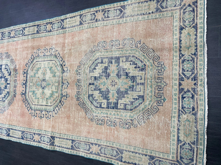Beige Turkish Runner Rug 4' 4" x 11' 9" Hand-Knotted | No. WR64687