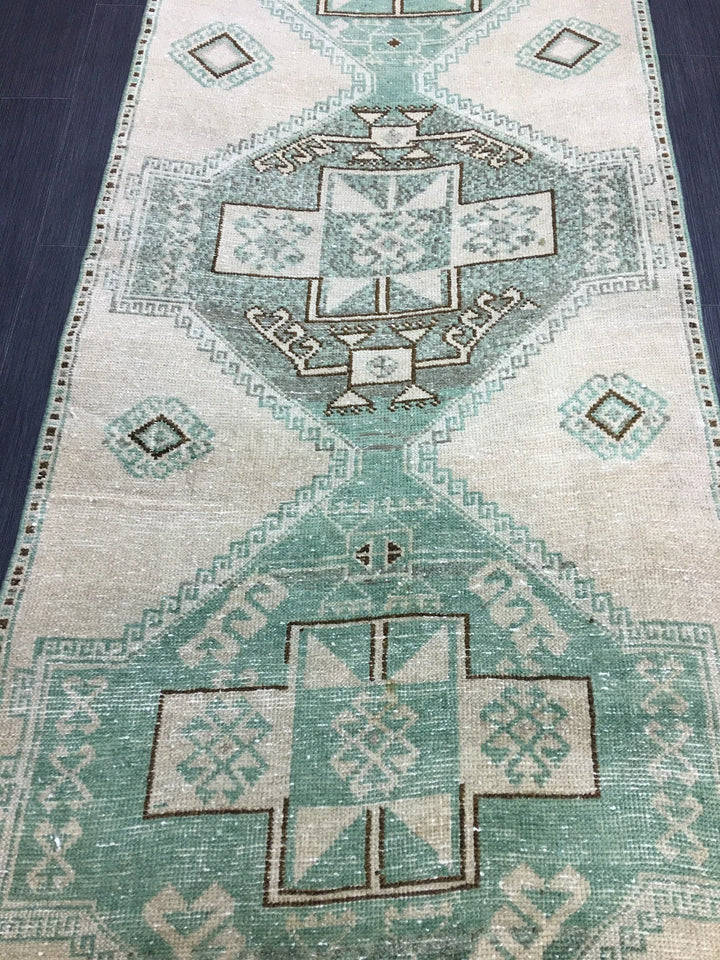 Green Turkish Runner Rug 2' 8" x 11' 7" Hand-Knotted | No. WR64758