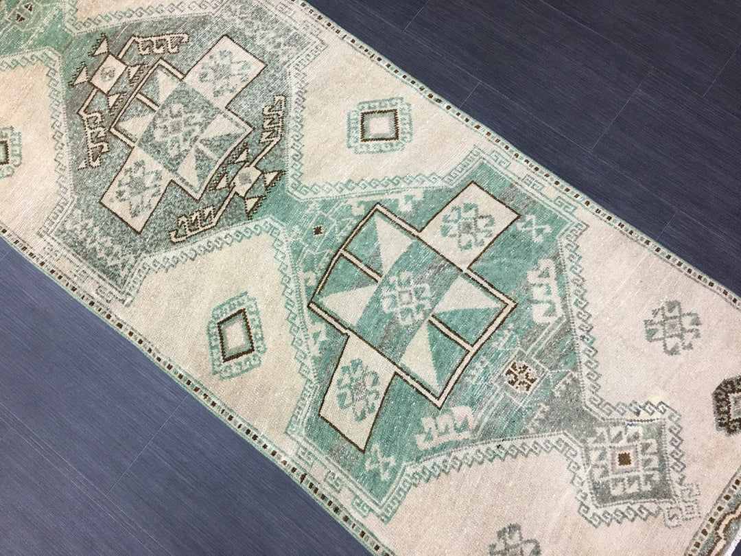 Green Turkish Runner Rug 2' 8" x 11' 7" Hand-Knotted | No. WR64758