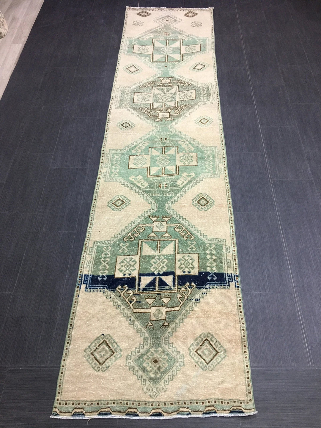 Green Turkish Runner Rug 2' 8" x 11' 7" Hand-Knotted | No. WR64758