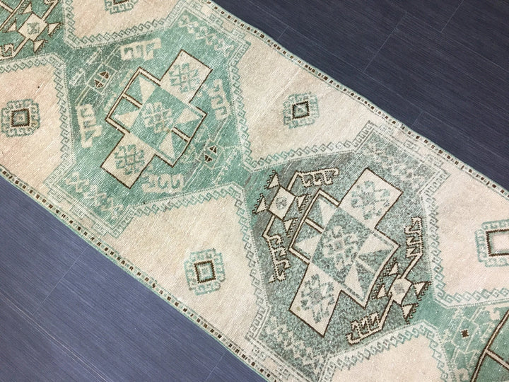 Green Turkish Runner Rug 2' 8" x 11' 7" Hand-Knotted | No. WR64758