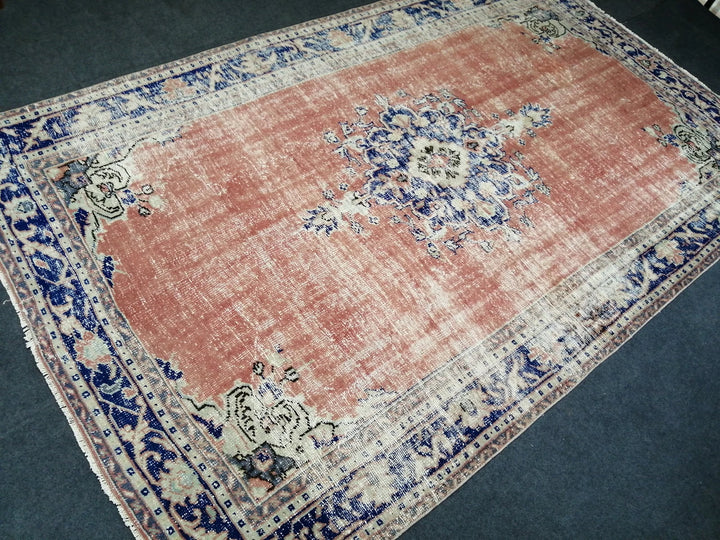 Blue Turkish Runner Rug 6' 2" x 9' 10" Hand-Knotted | No. WR66178