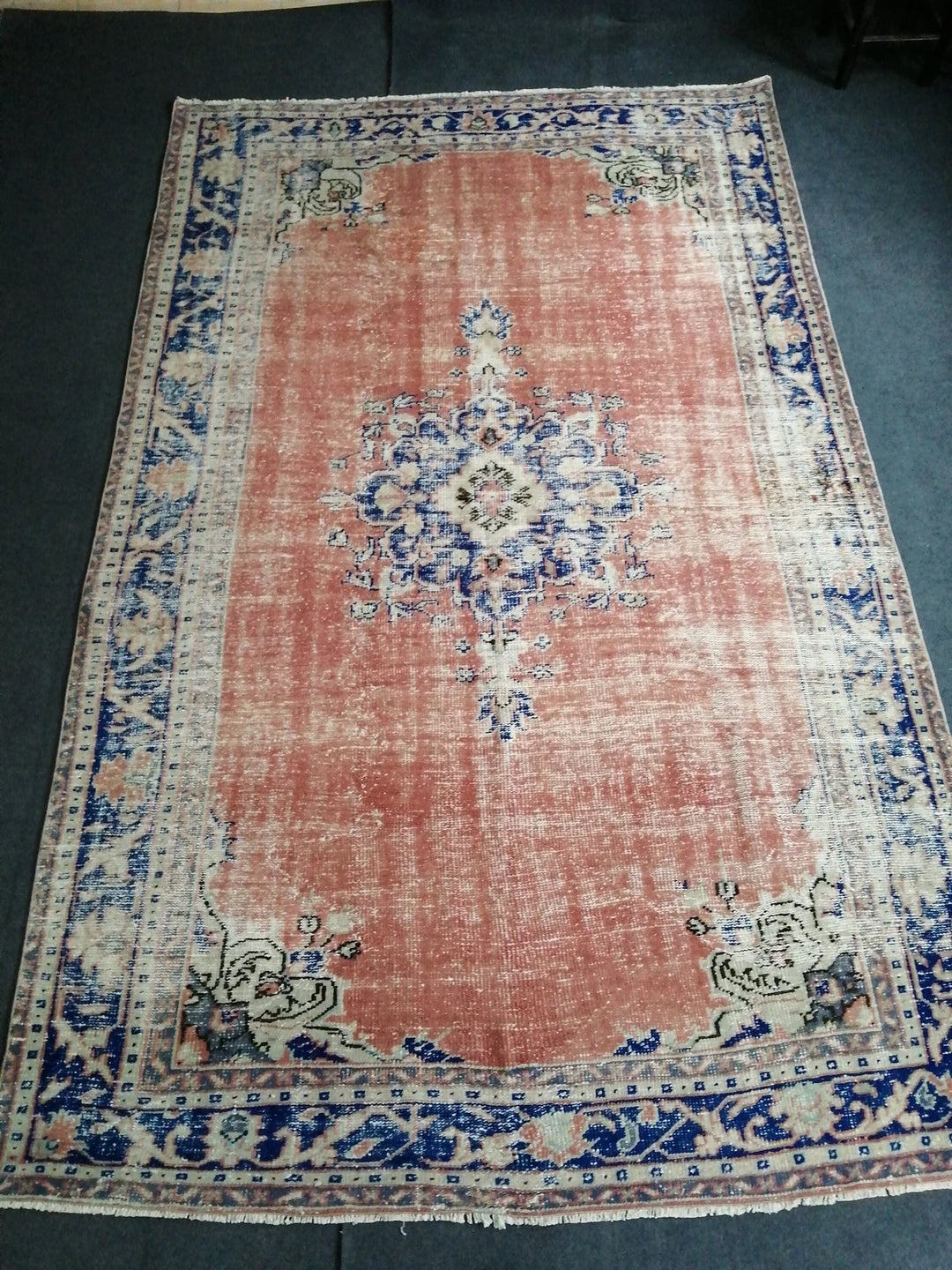 Blue Turkish Runner Rug 6' 2" x 9' 10" Hand-Knotted | No. WR66178