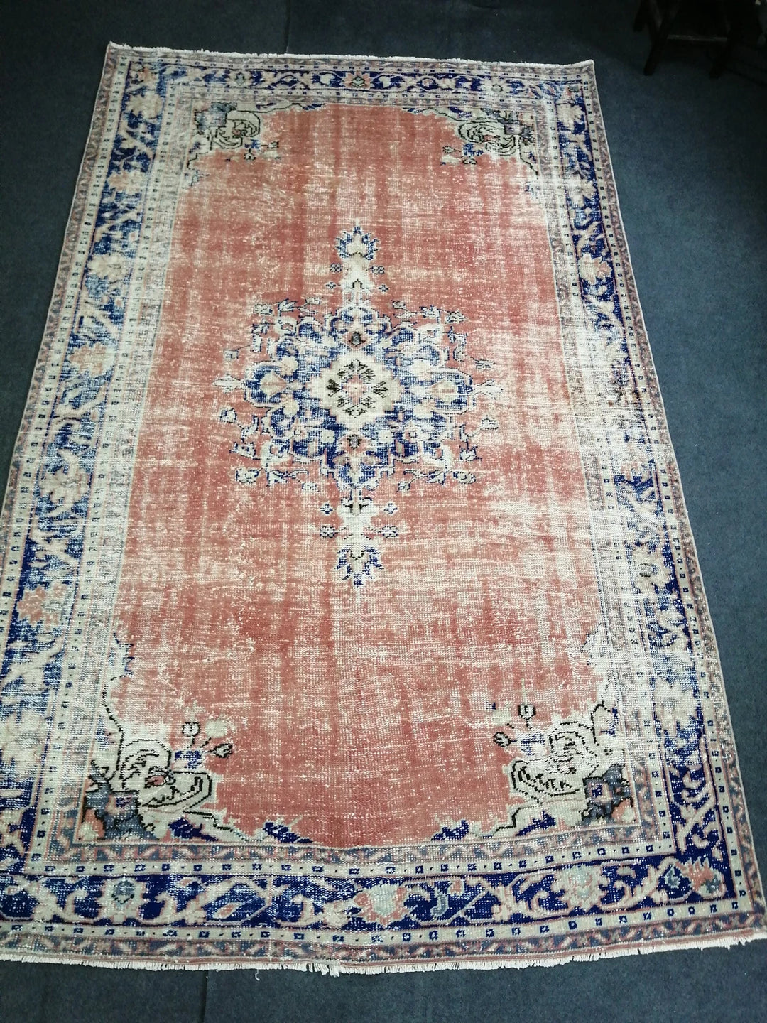 Blue Turkish Runner Rug 6' 2" x 9' 10" Hand-Knotted | No. WR66178