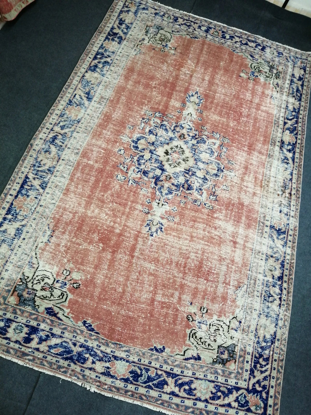 Blue Turkish Runner Rug 6' 2" x 9' 10" Hand-Knotted | No. WR66178