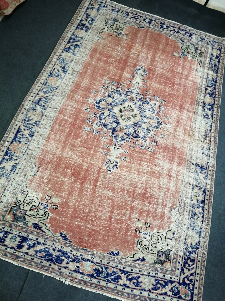 Blue Turkish Runner Rug 6' 2" x 9' 10" Hand-Knotted | No. WR66178