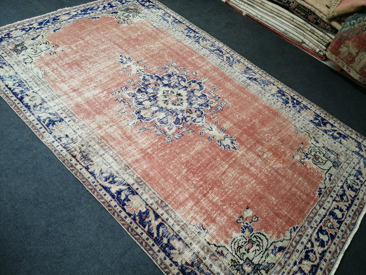 Blue Turkish Runner Rug 6' 2" x 9' 10" Hand-Knotted | No. WR66178