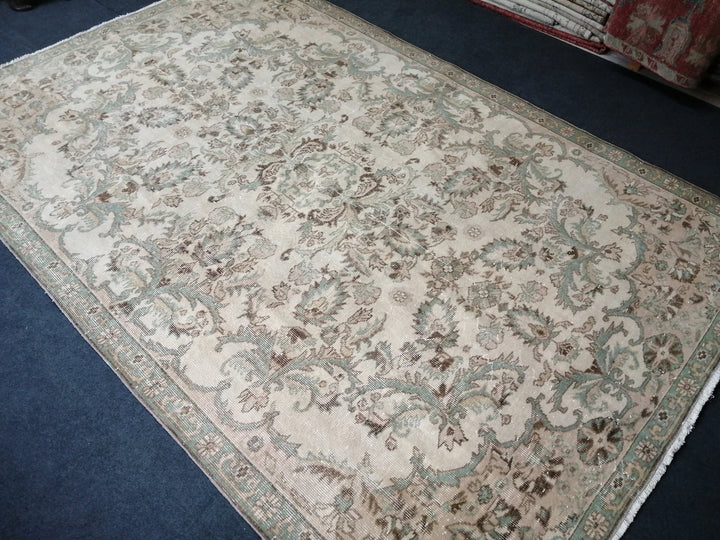 Beige Turkish Runner Rug 6' 6" x 10' Hand-Knotted | No. WR66220