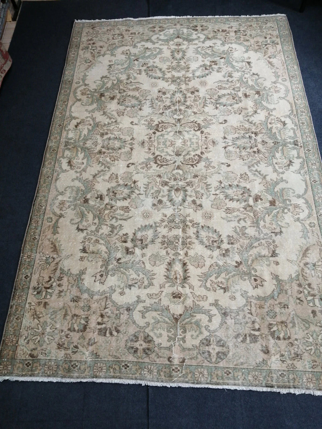 Beige Turkish Runner Rug 6' 6" x 10' Hand-Knotted | No. WR66220