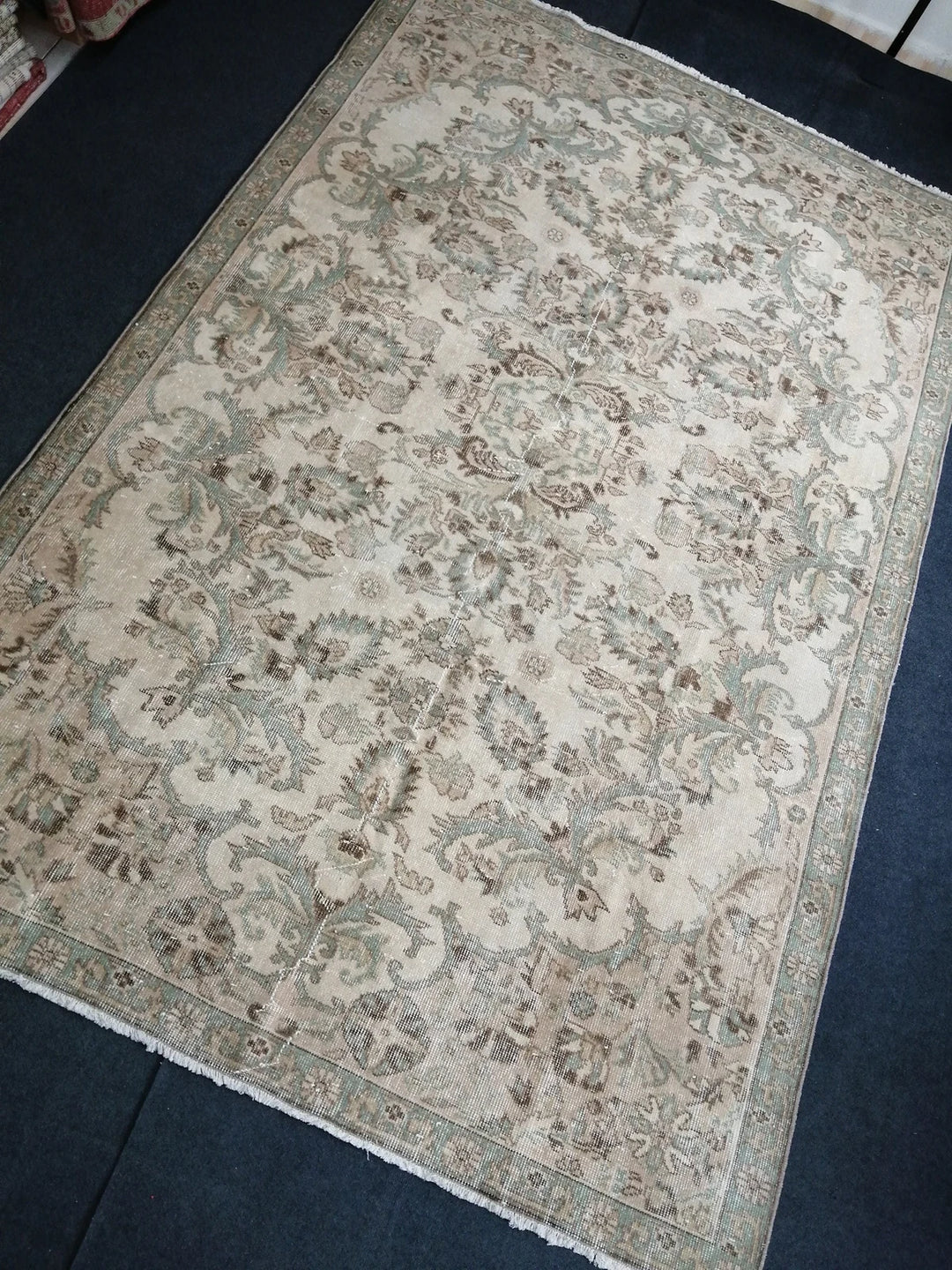 Beige Turkish Runner Rug 6' 6" x 10' Hand-Knotted | No. WR66220