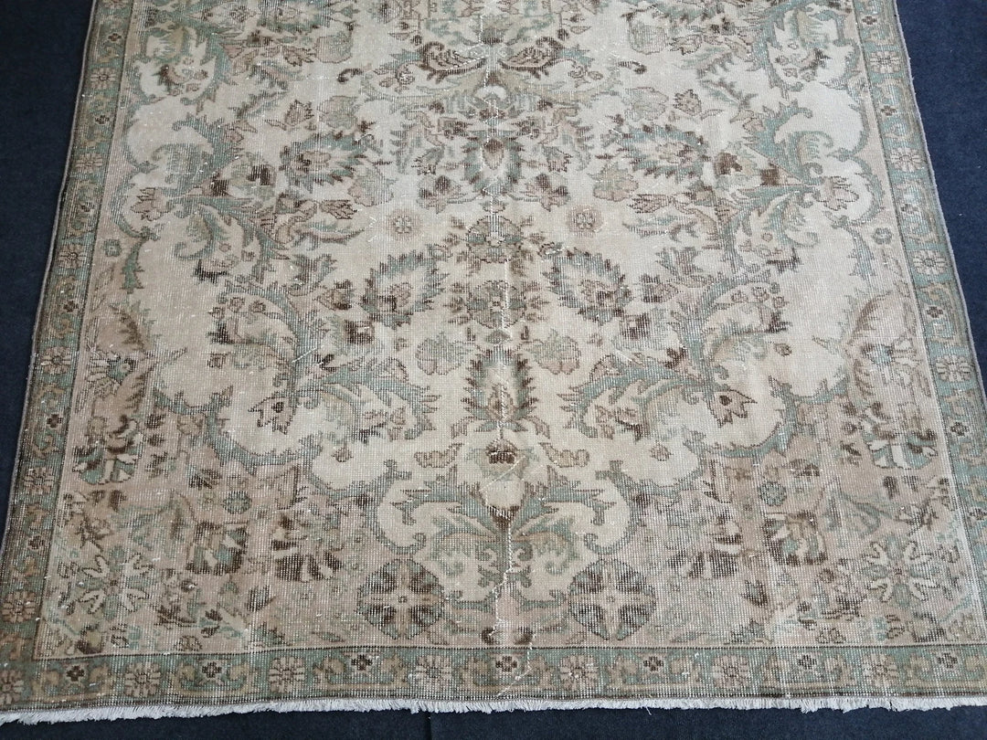 Beige Turkish Runner Rug 6' 6" x 10' Hand-Knotted | No. WR66220