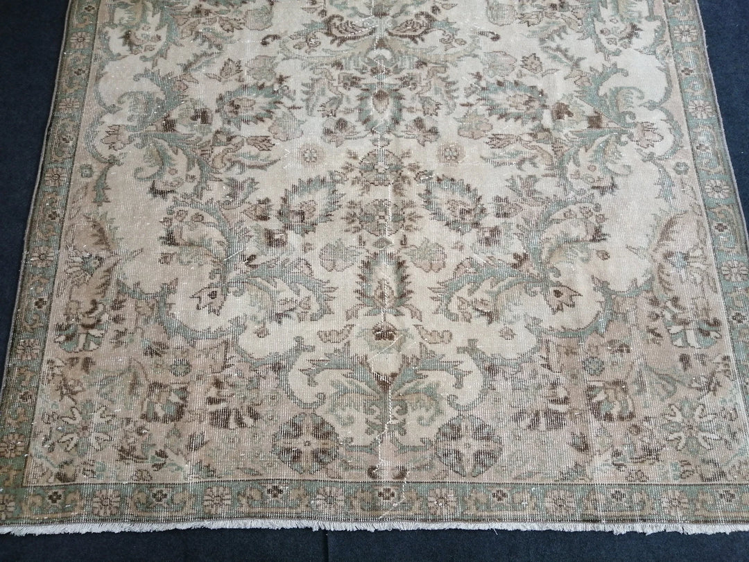 Beige Turkish Runner Rug 6' 6" x 10' Hand-Knotted | No. WR66220