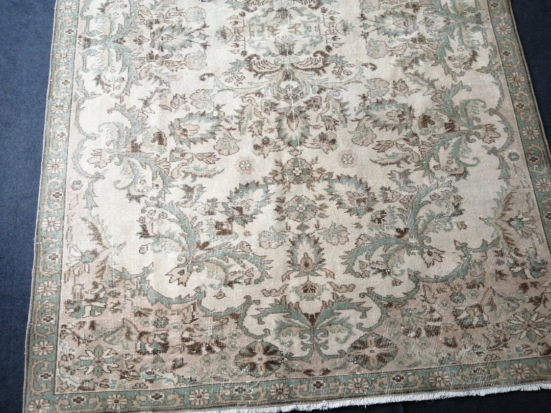 Beige Turkish Runner Rug 6' 6" x 10' Hand-Knotted | No. WR66220