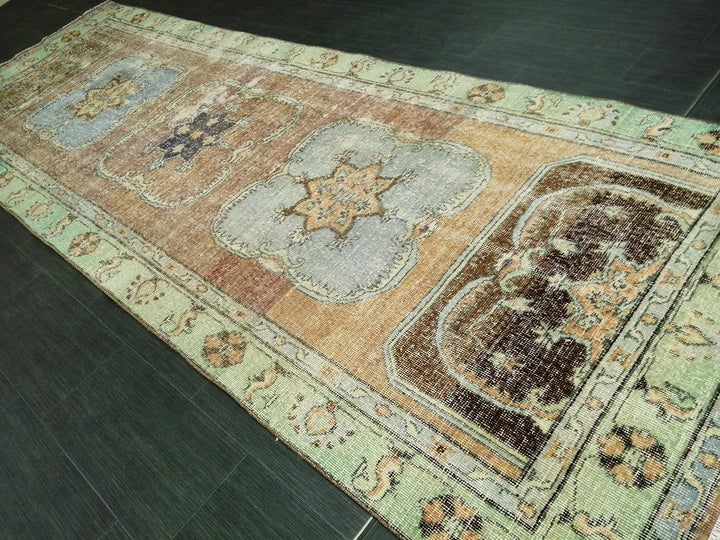 Beige Turkish Runner Rug 4' x 11' 8" Hand-Knotted | No. WR66789
