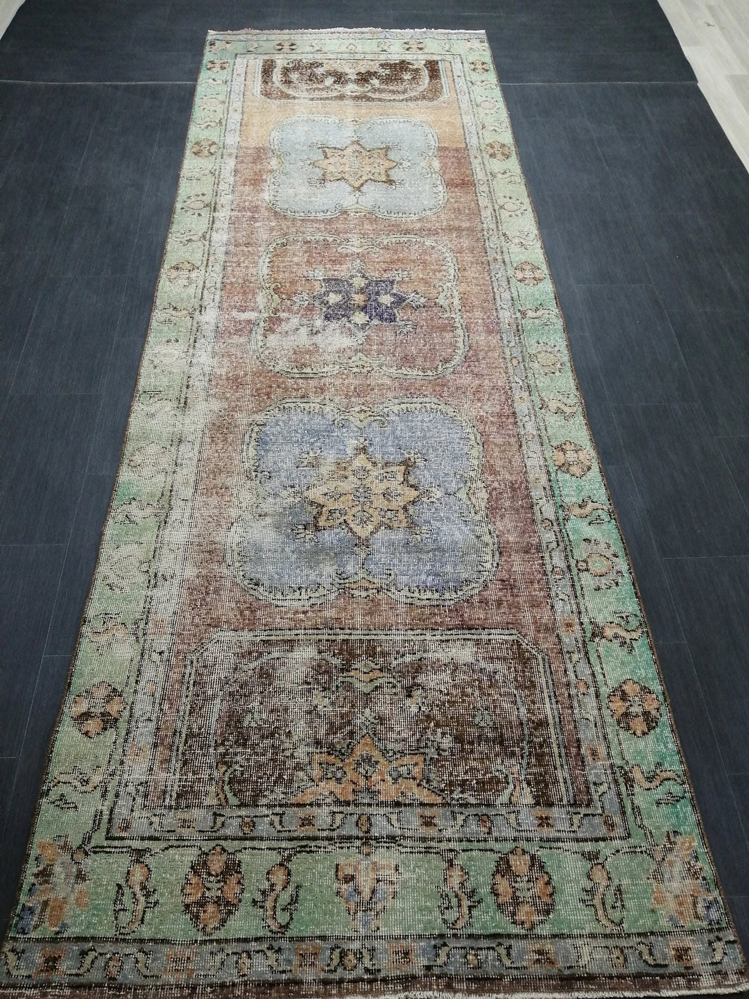 Beige Turkish Runner Rug 4' x 11' 8" Hand-Knotted | No. WR66789