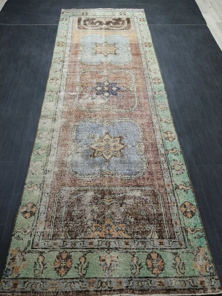 Beige Turkish Runner Rug 4' x 11' 8" Hand-Knotted | No. WR66789